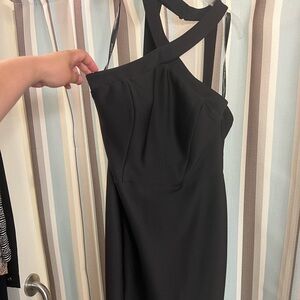 Cross neck black cocktail dress